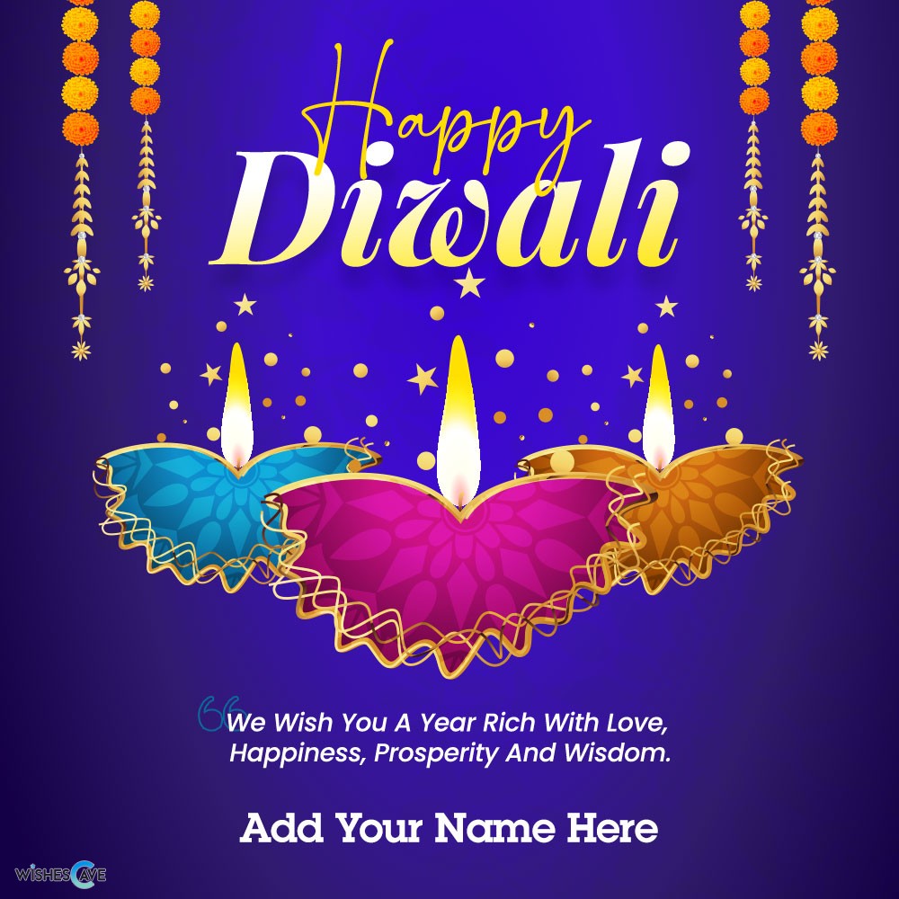 Happy Diwali 2022 Card with Name and Best Deepavali Wishes, Images & Quote