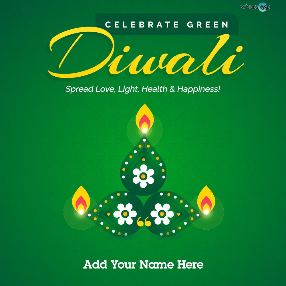 Beautiful Flowery Decorated Green Diya Green Diwali Wishes 2022