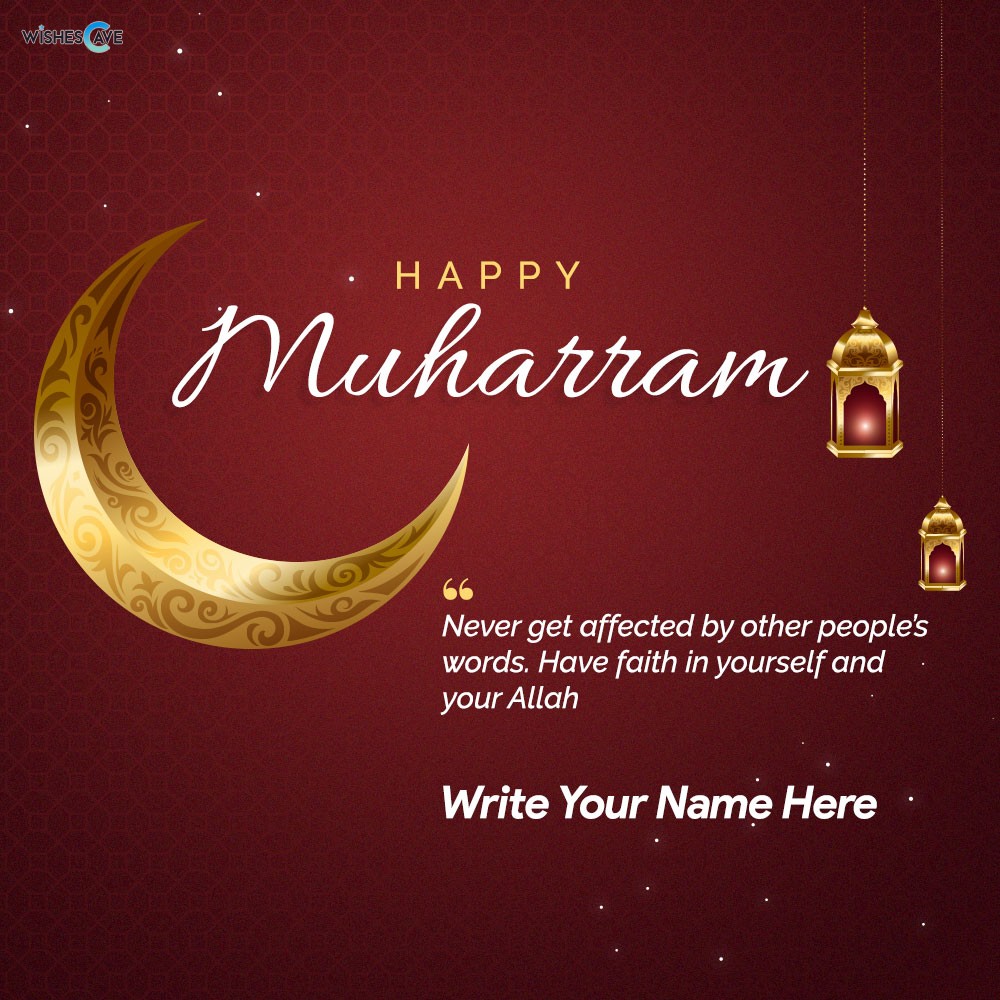 Beautifully Designed Golden Moon, Lantern, Happy Muharram Card