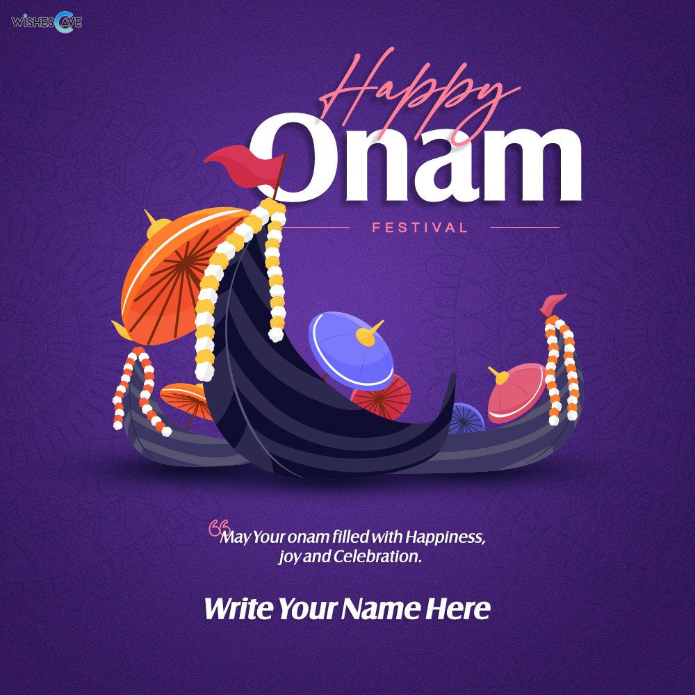 Decorated Boats for Vallam Kali Celebrations Happy Onam Card