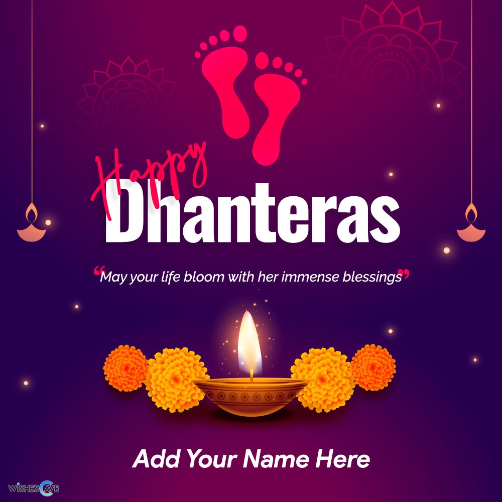 Goddess Laxmi Footprint with Diya & Flowers Happy Dhanteras Card