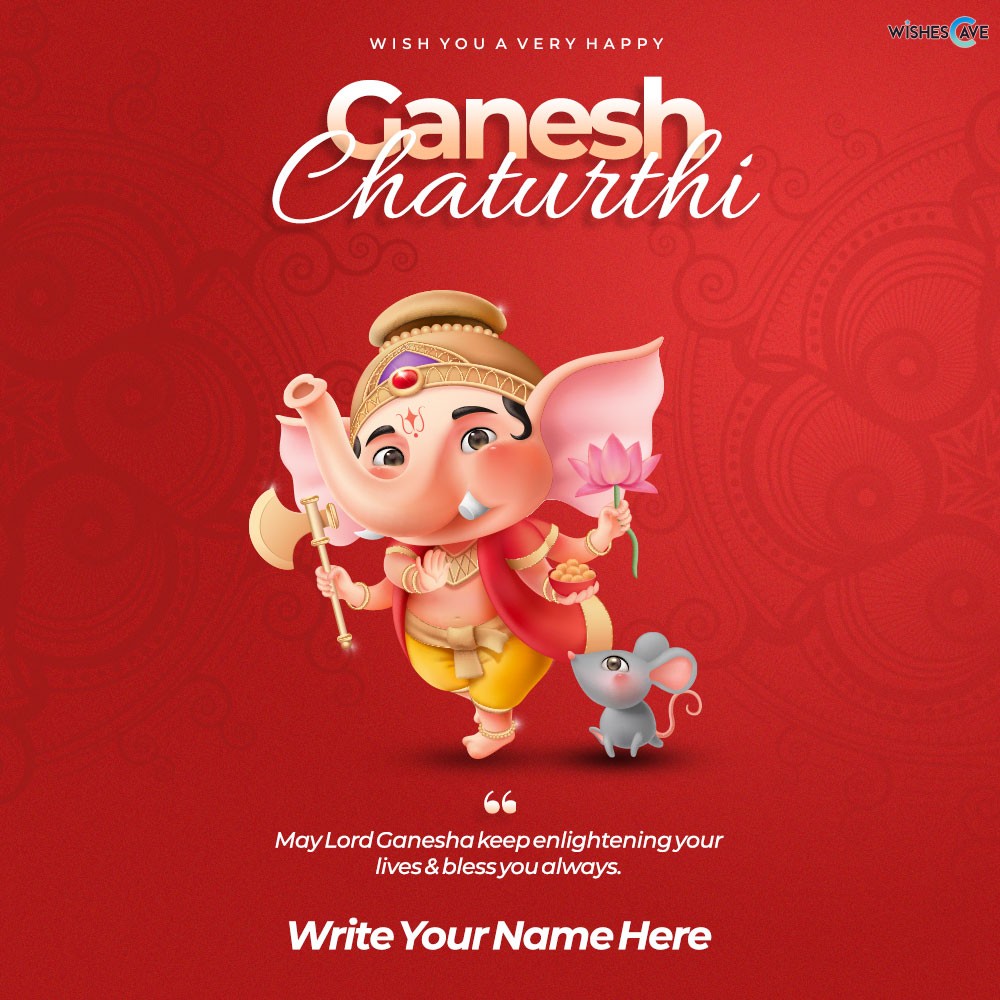 Attractive Bal Ganesh image with Mushak, Happy Ganesh Chaturthi Wishes