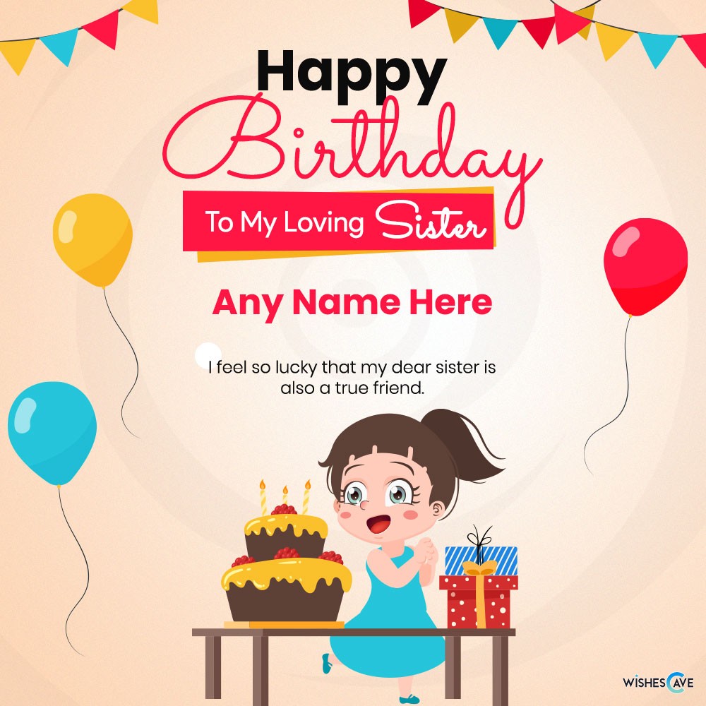 Flying balloon sister happy birthday card