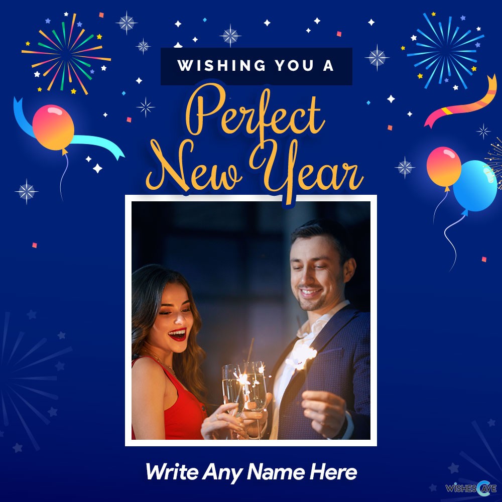 Happy New Year firecrackers vector with your photo and name