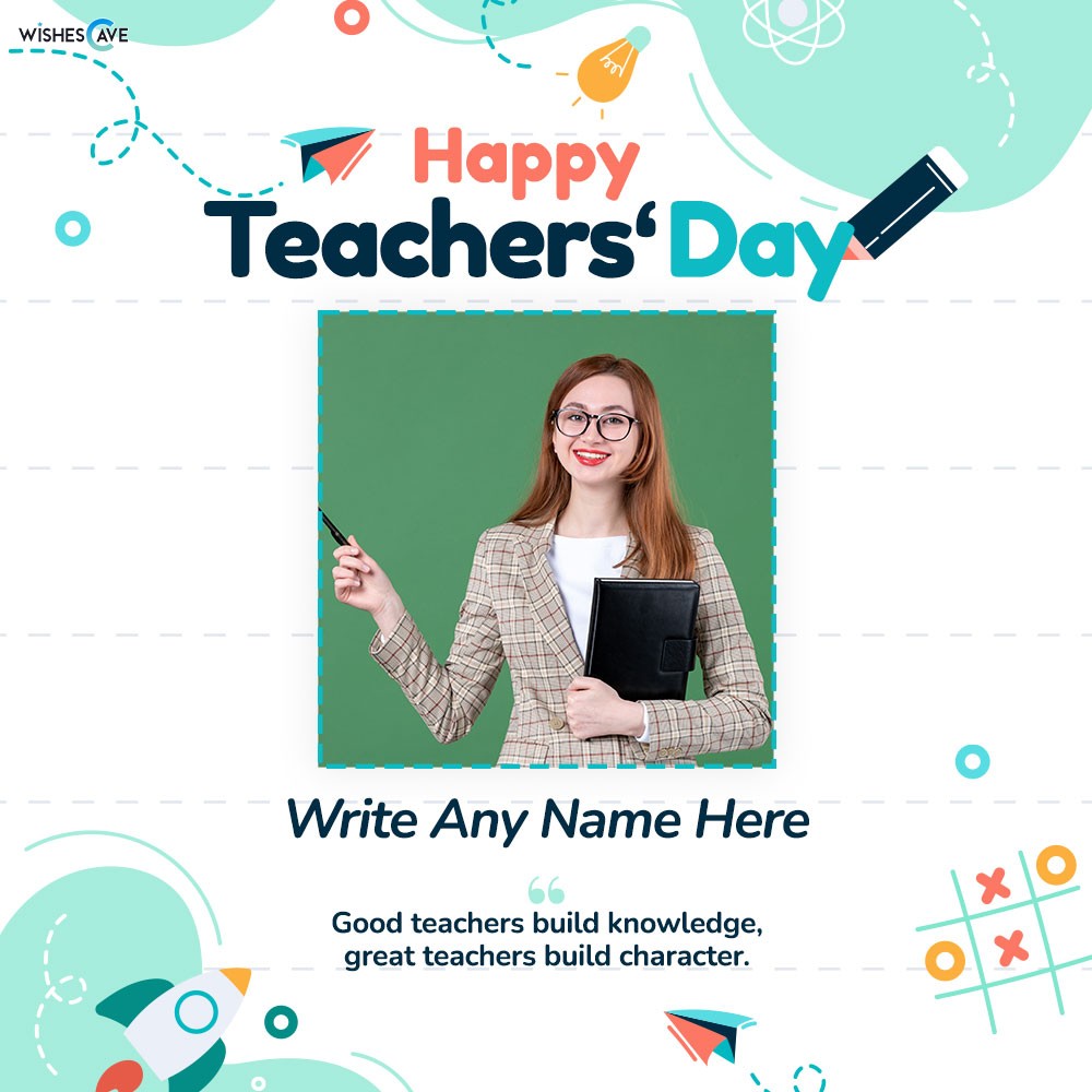 Pale Green Creative Teachers Day Greetings with name