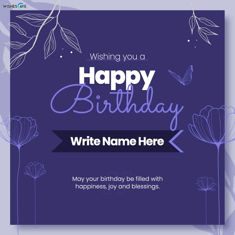 Night blue outline floral happy birthday card