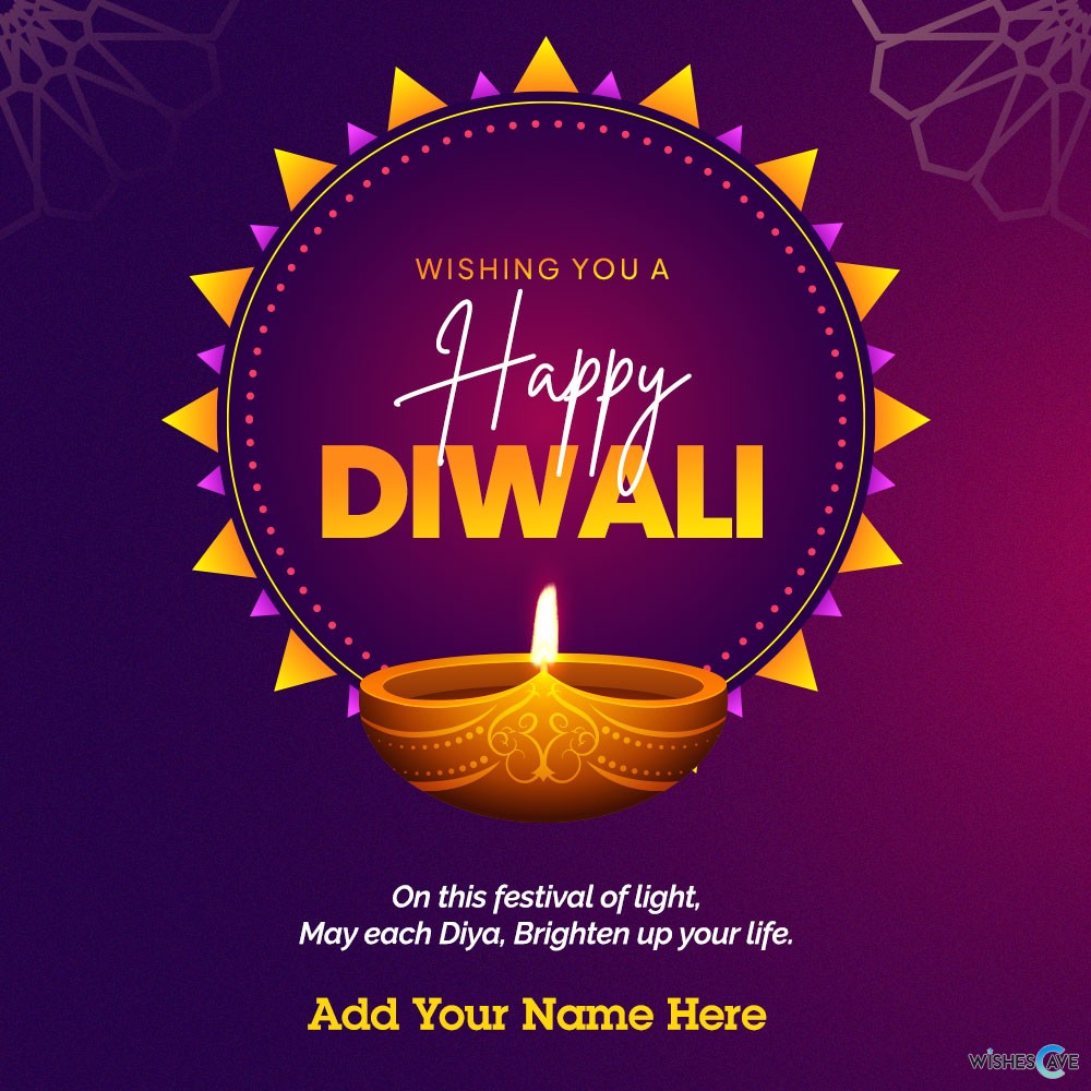 Dark purple and vibrant yellow Happy Diwali wishes for FREE.
